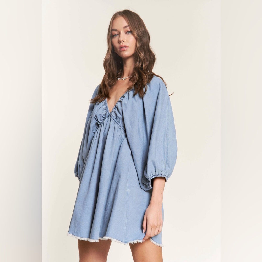 Blue Denim dress with balloon sleeves